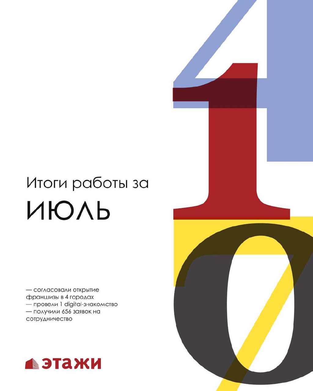 Компания "Этажи" делится результатами работы команды за июль.